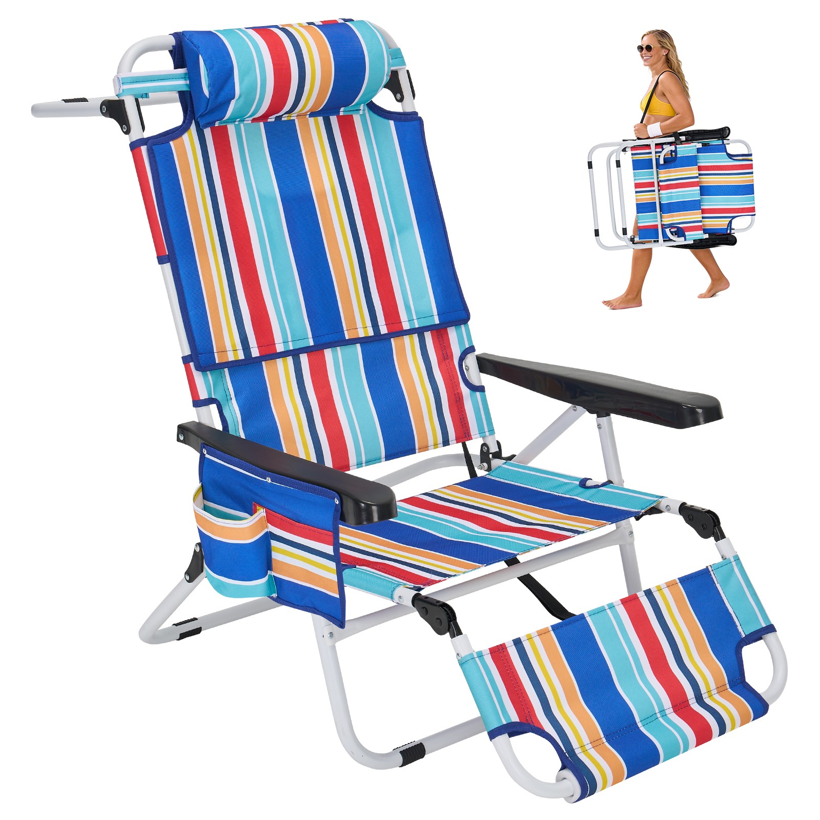 NAIZEA Tanning Chair 5-Position Adjustable Reclining Beach Lounge Chair Sun Cot