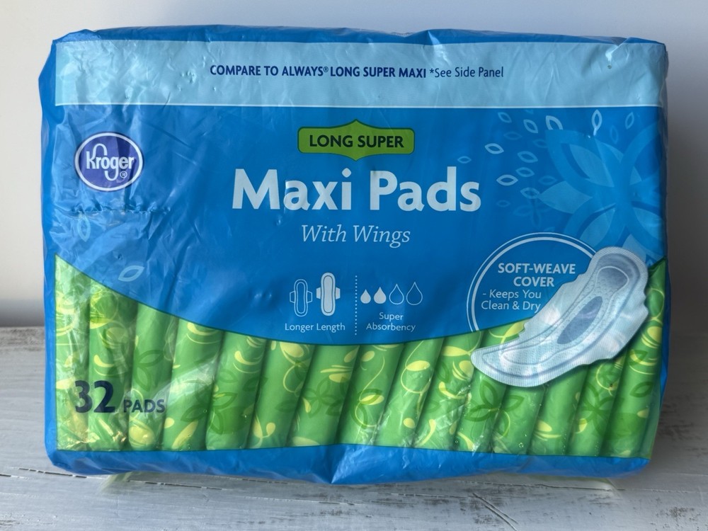 Kroger Long Super Maxi Pads with Wings 16 Count