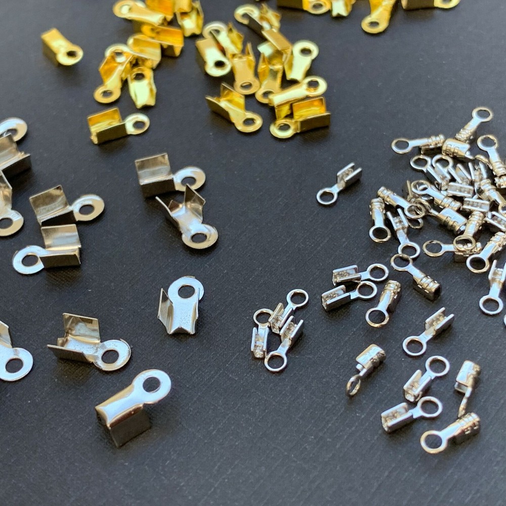 100 pcs CORD END TIP CONNECTOR FOLD OVER CRIMP BAND RECTANGLE SQUARE