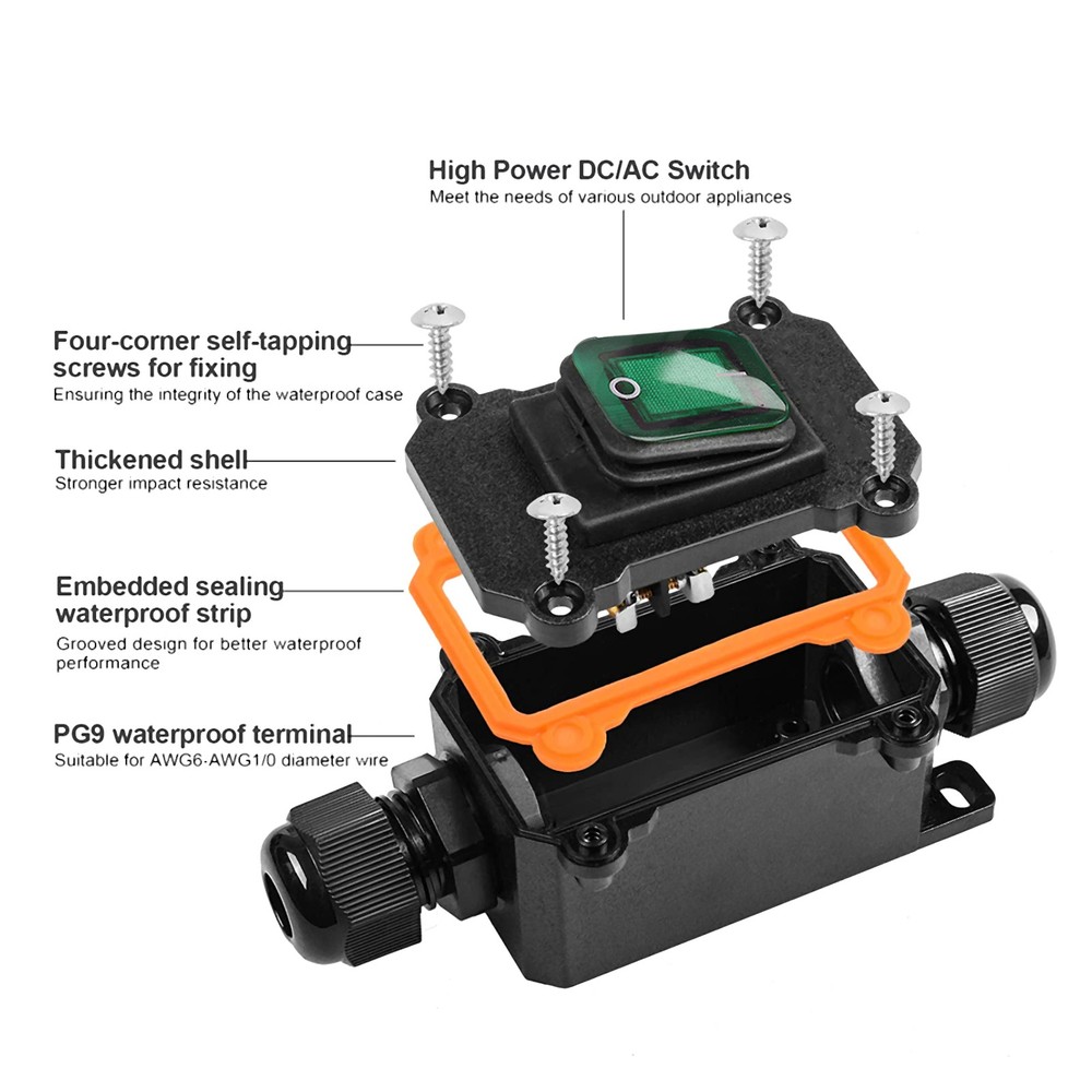 4Pin 2Position Inline Cord Switch With Rocker Button OnOff Outdoor Toggle Switch