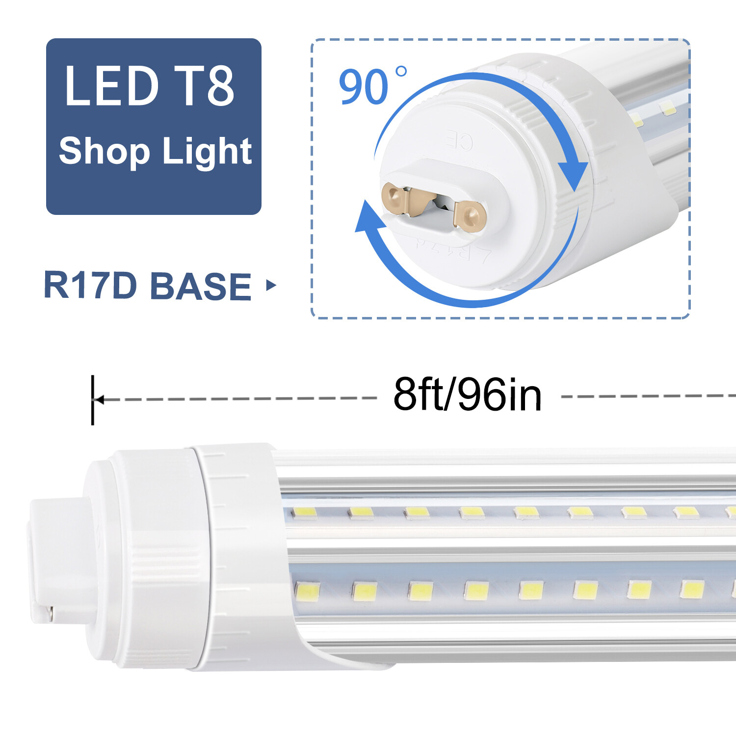 T8 8FT R17D HO Led Tube Light 8' Led Bulbs 65W 45W 8Foot Led Shop Light 6000K