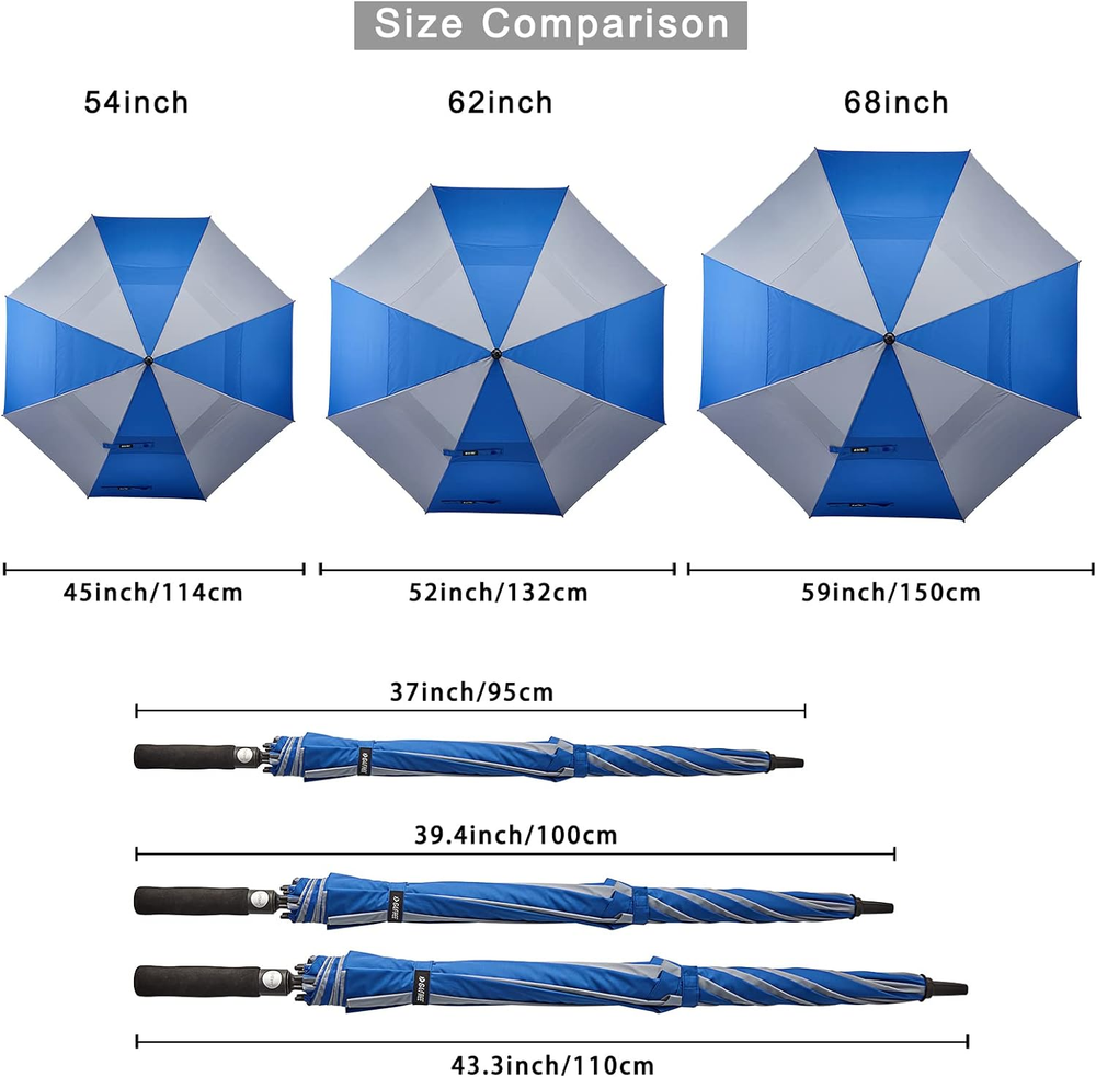 62" Auto Open Golf Umbrella, Oversize Double Canopy, Vented, Windproof Umbrella