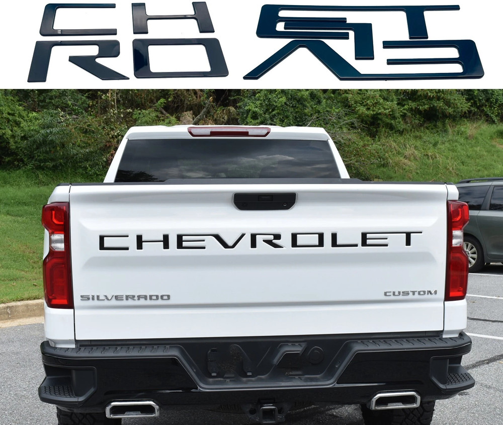 BLACK GLOSSY RAISED TAILGATE INSERTS LETTERS FOR 2019-2026 CHEVROLET SILVERADO