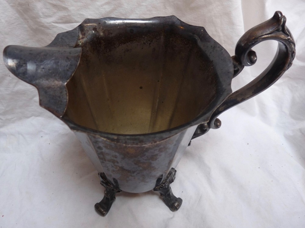 Silver On Copper Water Pitcher with Ice Lip & Claw Feet 8"