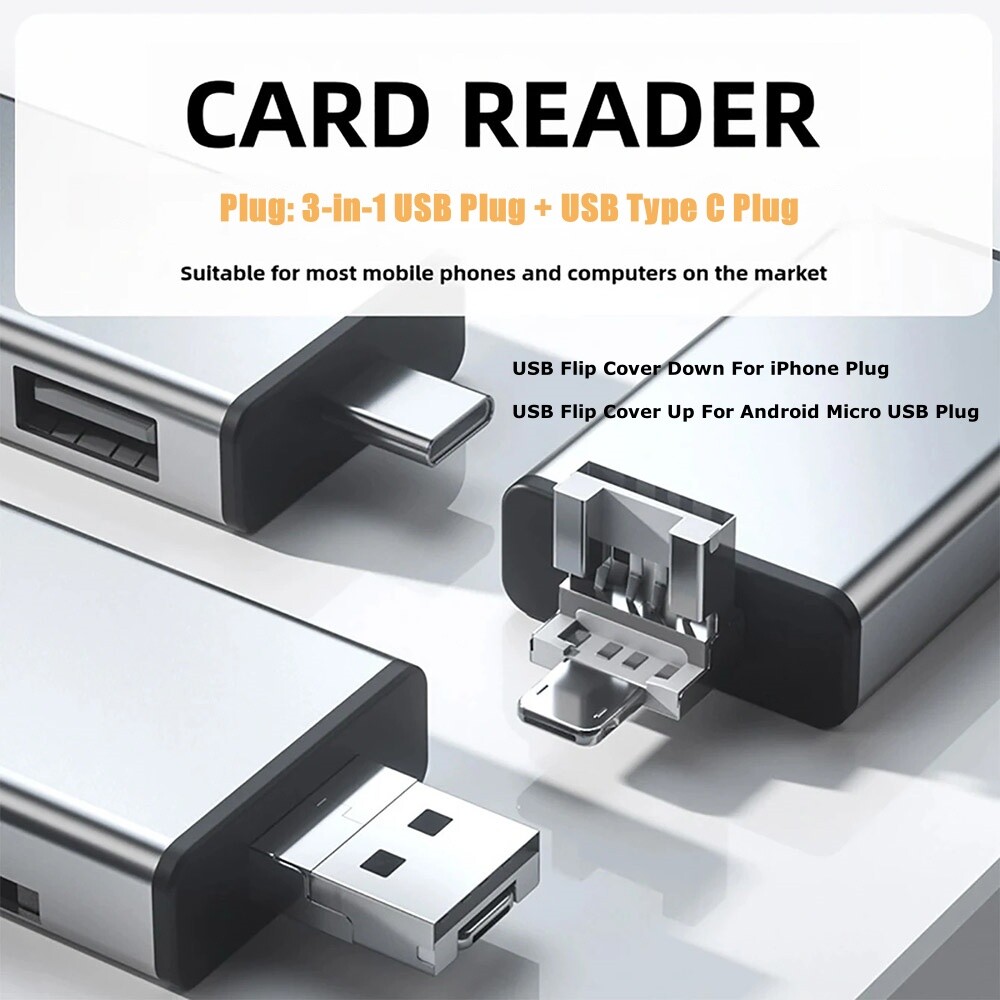 Card Reader USB 3.0 Type C Micro SD TF OTG Smart Memory Adapter Laptop Computer