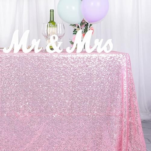 Sequin Tablecloth, 90x132 Inch Rectangular Overlay for 90x132" Pink Gold