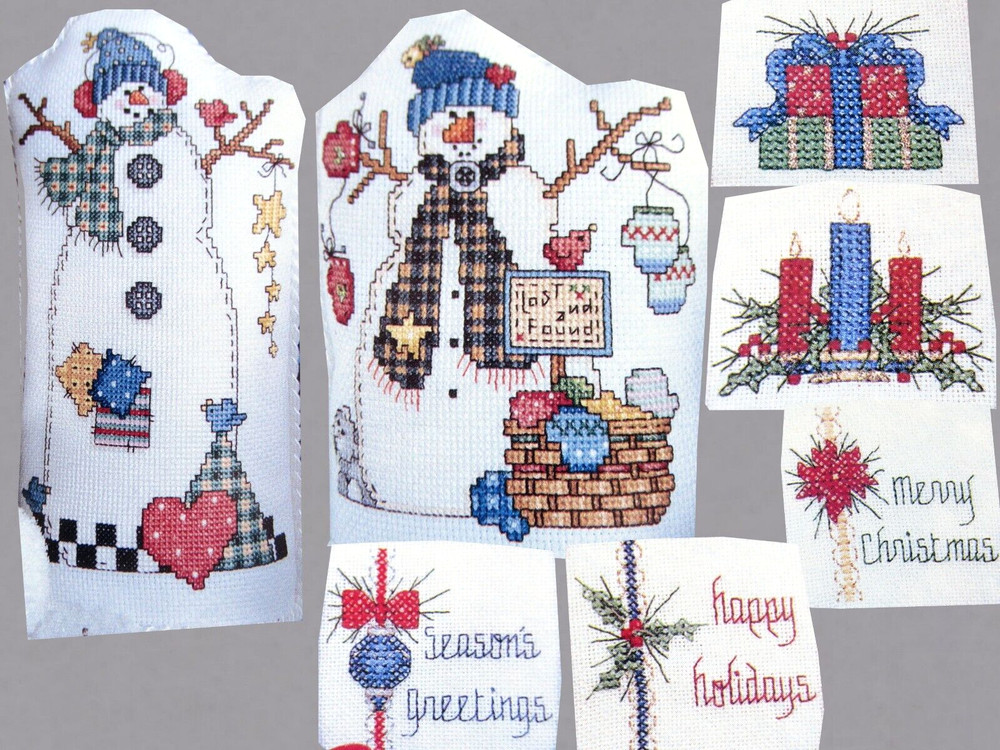 Patchwork Snowman Pals Assorted Christmas Greetings CROSS STITCH PATTERNS