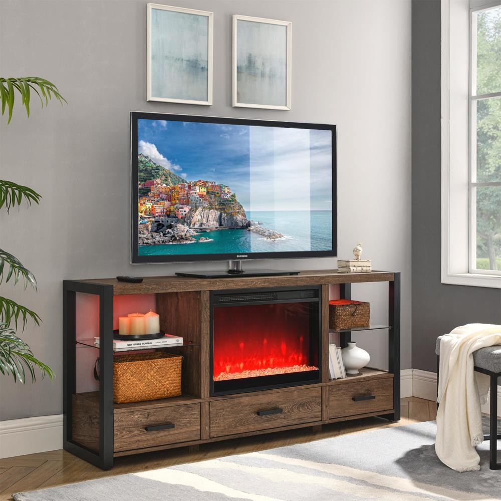23''Electric Fireplace Insert with Crystal&Realistic Flame Remote Control w/Time