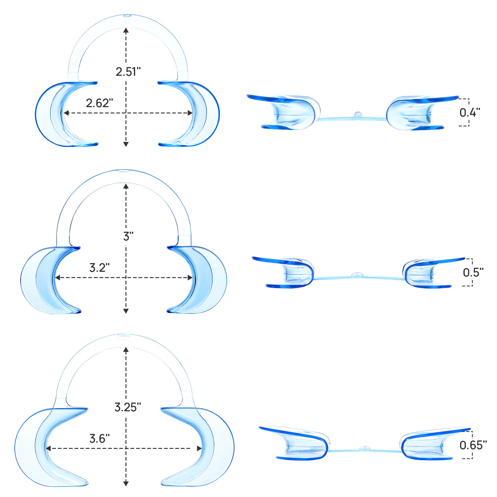 JMU Dental C-Shape Cheek Retractor Mouth Opener Autoclavable S+M+L 3pcs Blue