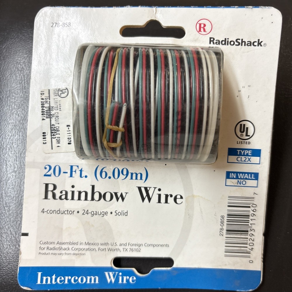 Radio Shack 24 Gauge Solid 4 Conductor Rainbow / Intercom Wire 20 Foot Roll CL2X