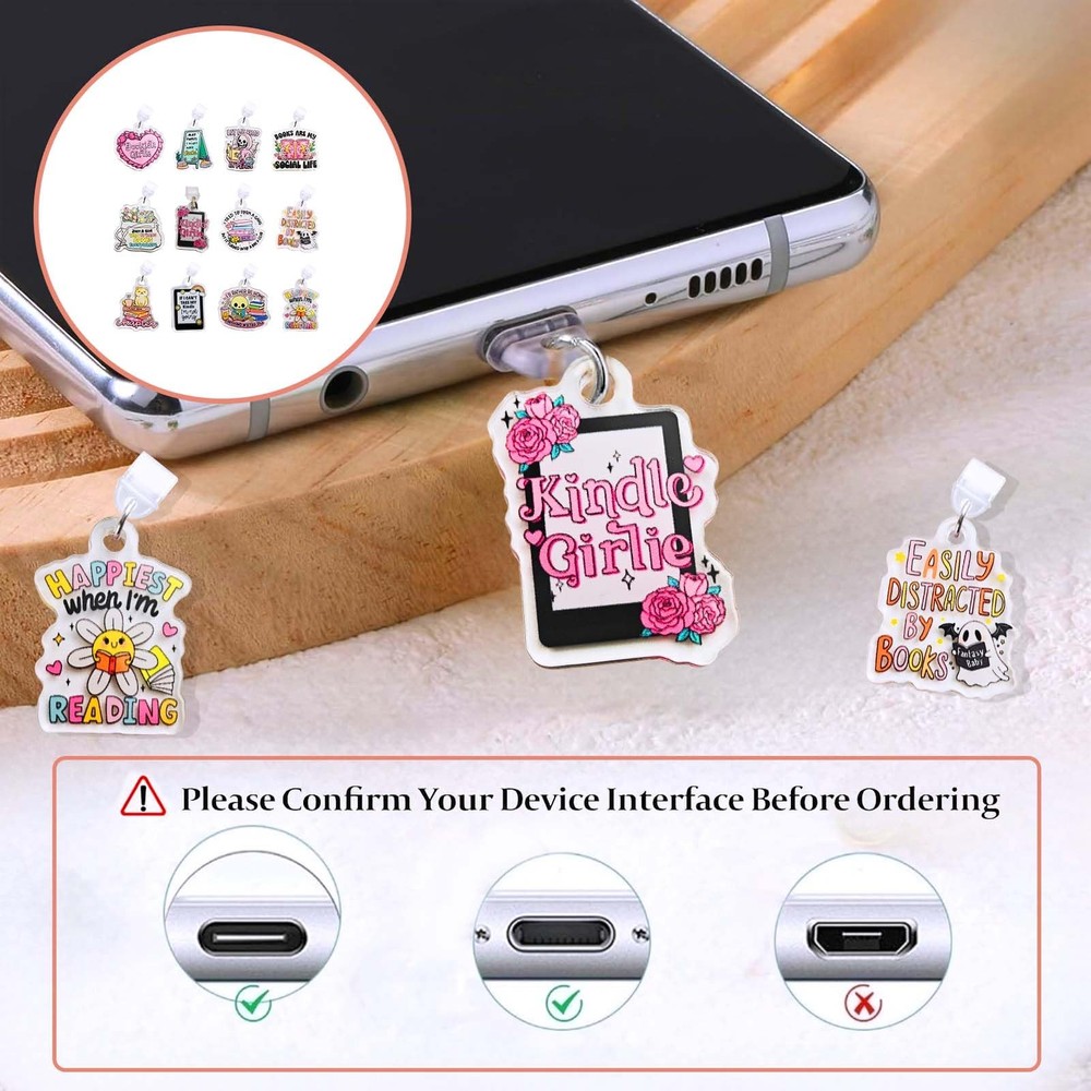 Vozekrod 11PCS Charms for E-Reader – Type C Dust Plug Accessories Small, pink