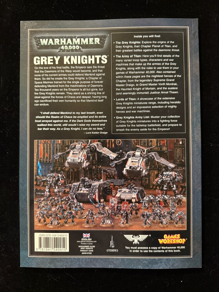 Games Workshop Warhammer 40k Grey Knights Codex Army Book Supplement Rulebook
