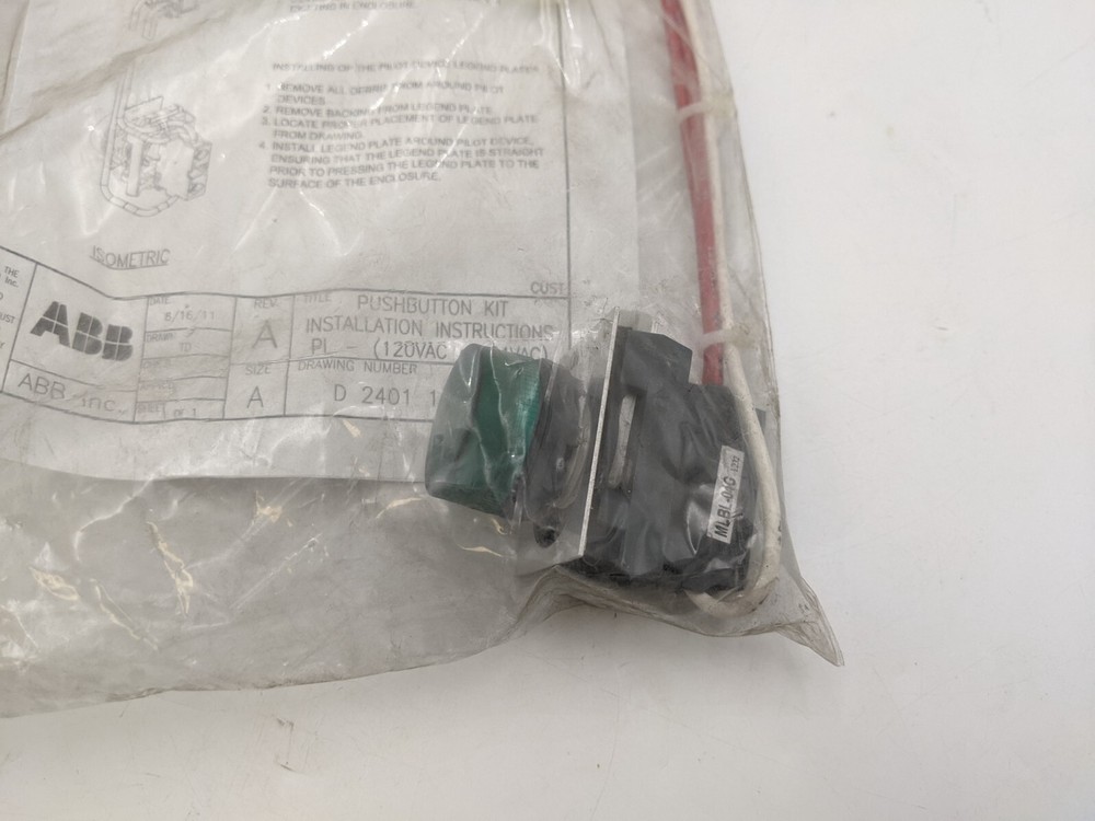 ABB PL-120VAC Pilot Device Kit Green Indicator Light Lamp ON 120V Control Panel