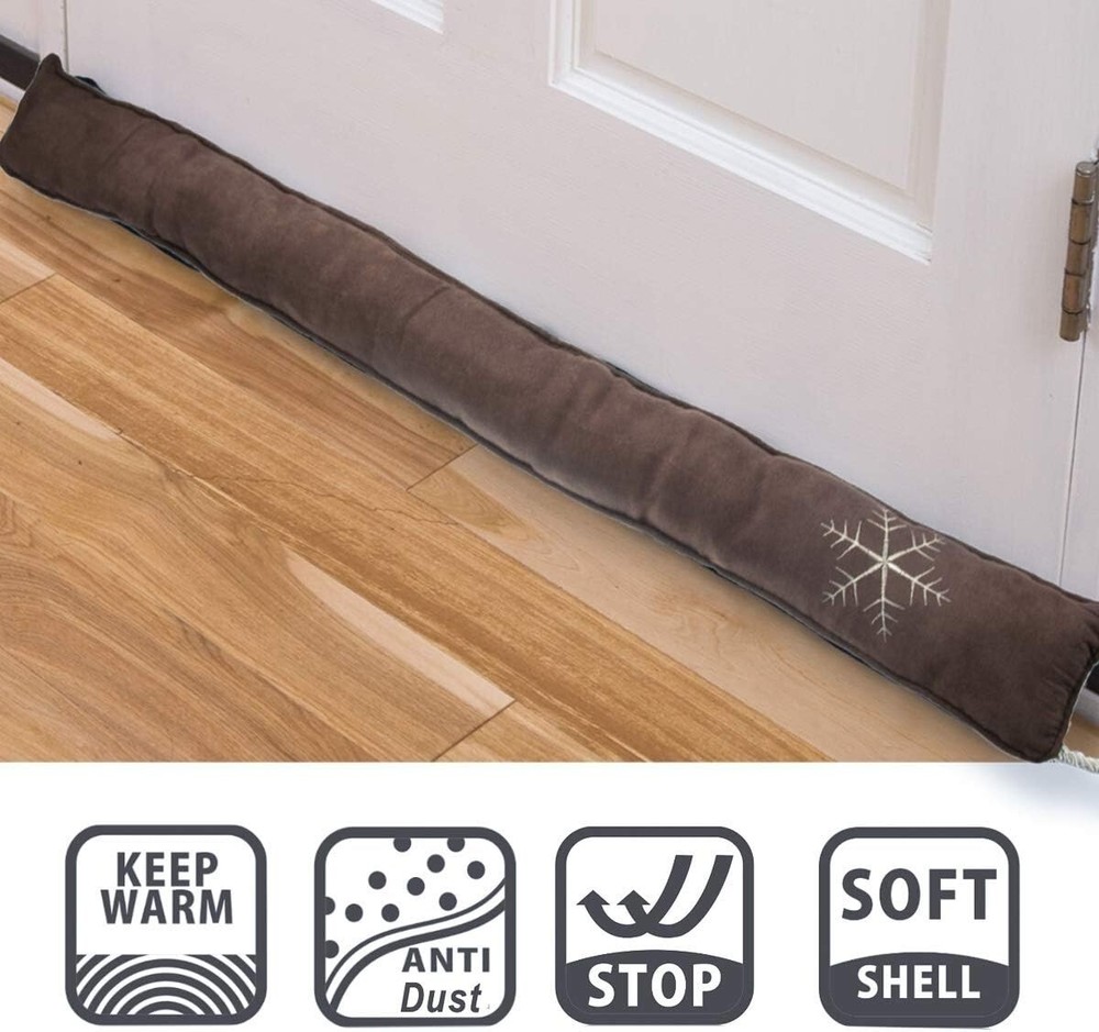 Durable Polyester 36-Inch Door Draft Stopper - Brown & White Snowflake Design