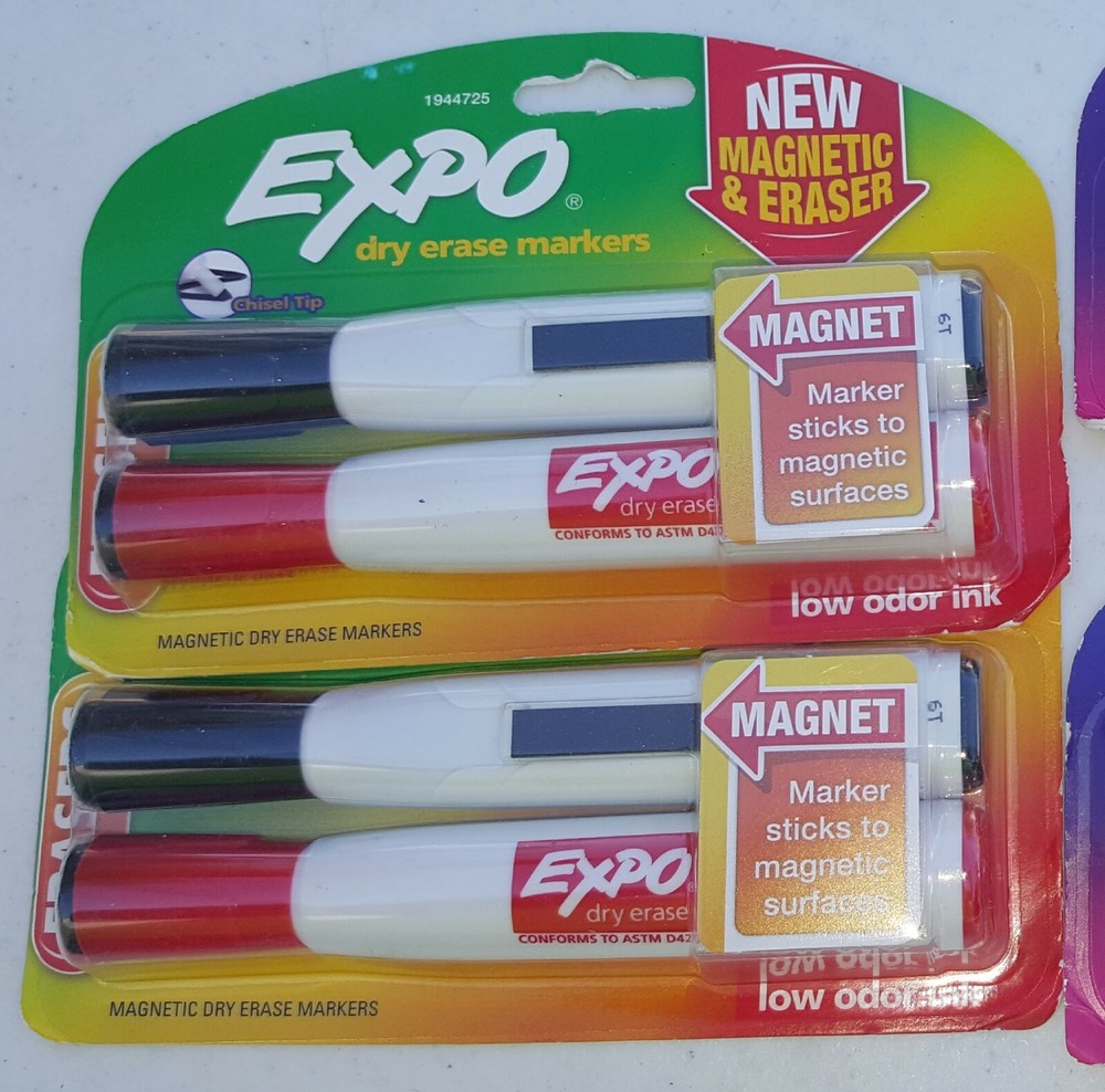 (2) EXPO Magnetic Dry Erase Markers with Eraser, Chisel Tip, Assorted, 2-Count