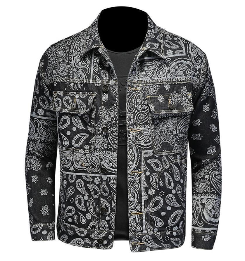 Men Denim Cotton Basic Jean Jacket Printed Button Autumn Casual Coats Biker