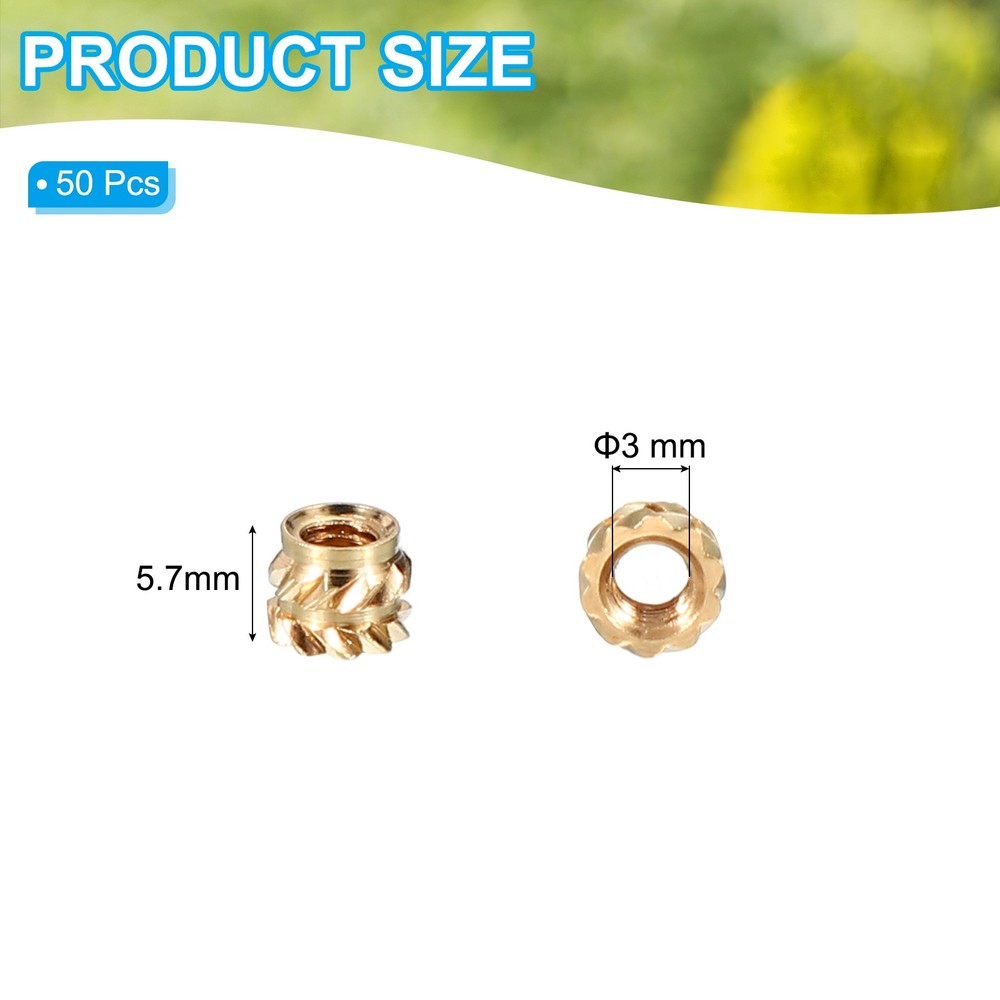 50 Pcs Brass Threaded Insert M3x4x5 mm for Plastic Components