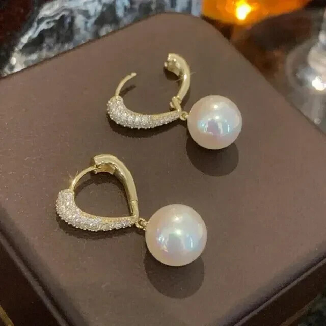 3.00Ct Round Cut Natural Pearl Drop/Dangle Earrings 14K Yellow Gold Plated