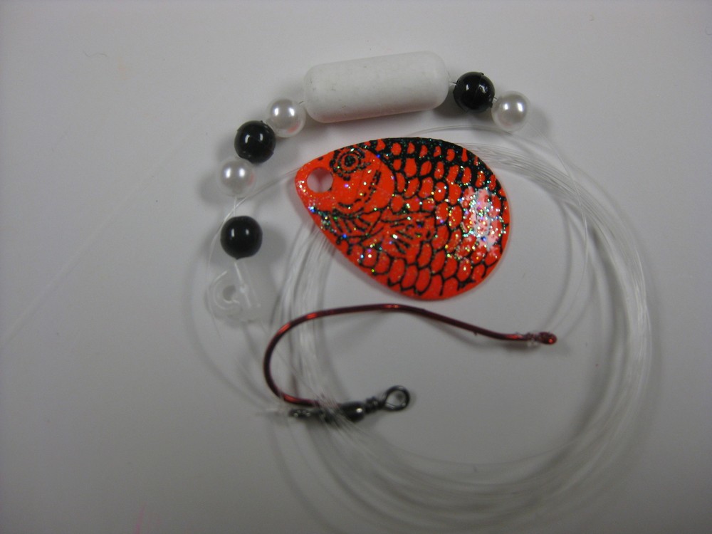 Walleye Red Slow Death Hook Floating Spinner Blades Rigs (Orange Fish Scale)
