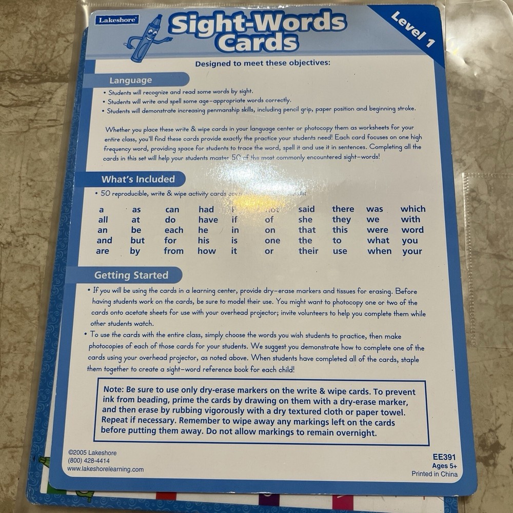 Lakeshore Write & Wipe Sight-Words Practice Cards