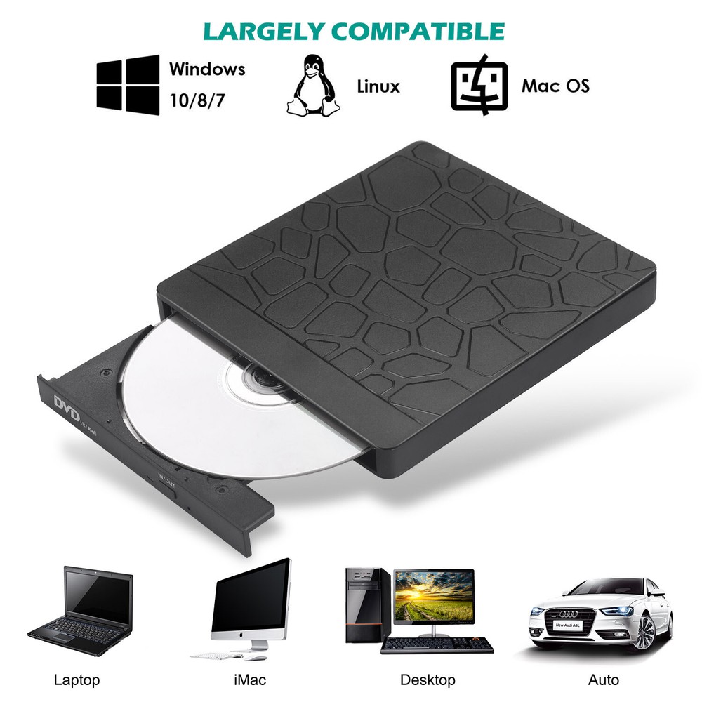 Type C USB 3.0 CD DVD +/- RW Burner External DVD Drive Optical Disk Drive SD/TF