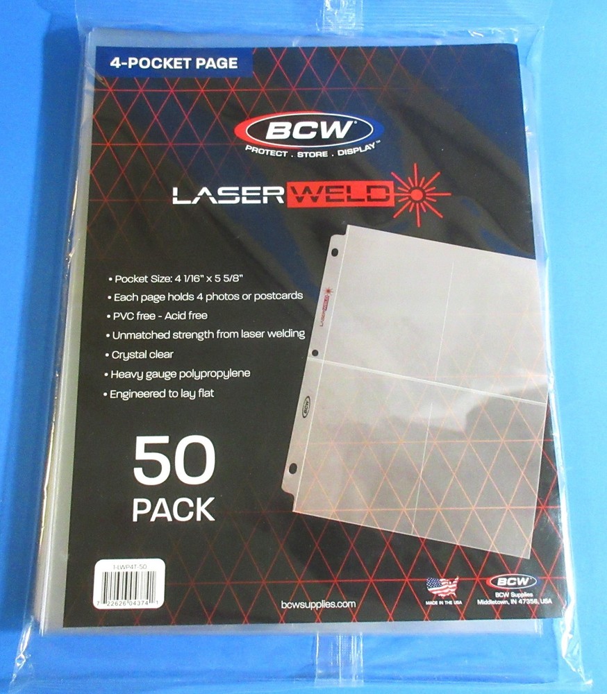 50 BCW LASERWELD 4-POCKET POSTCARD, SMALL COVER, PHOTO PAGES- ACID FREE- NO PVC