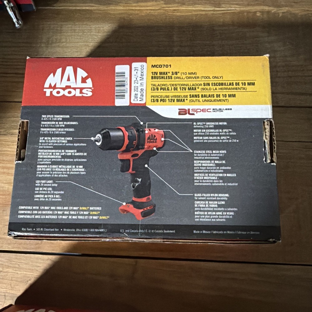 Mac Tools MCF601 Brushless Screwdriver & MCD701 Drill Driver 12V MAX (Tool Only)