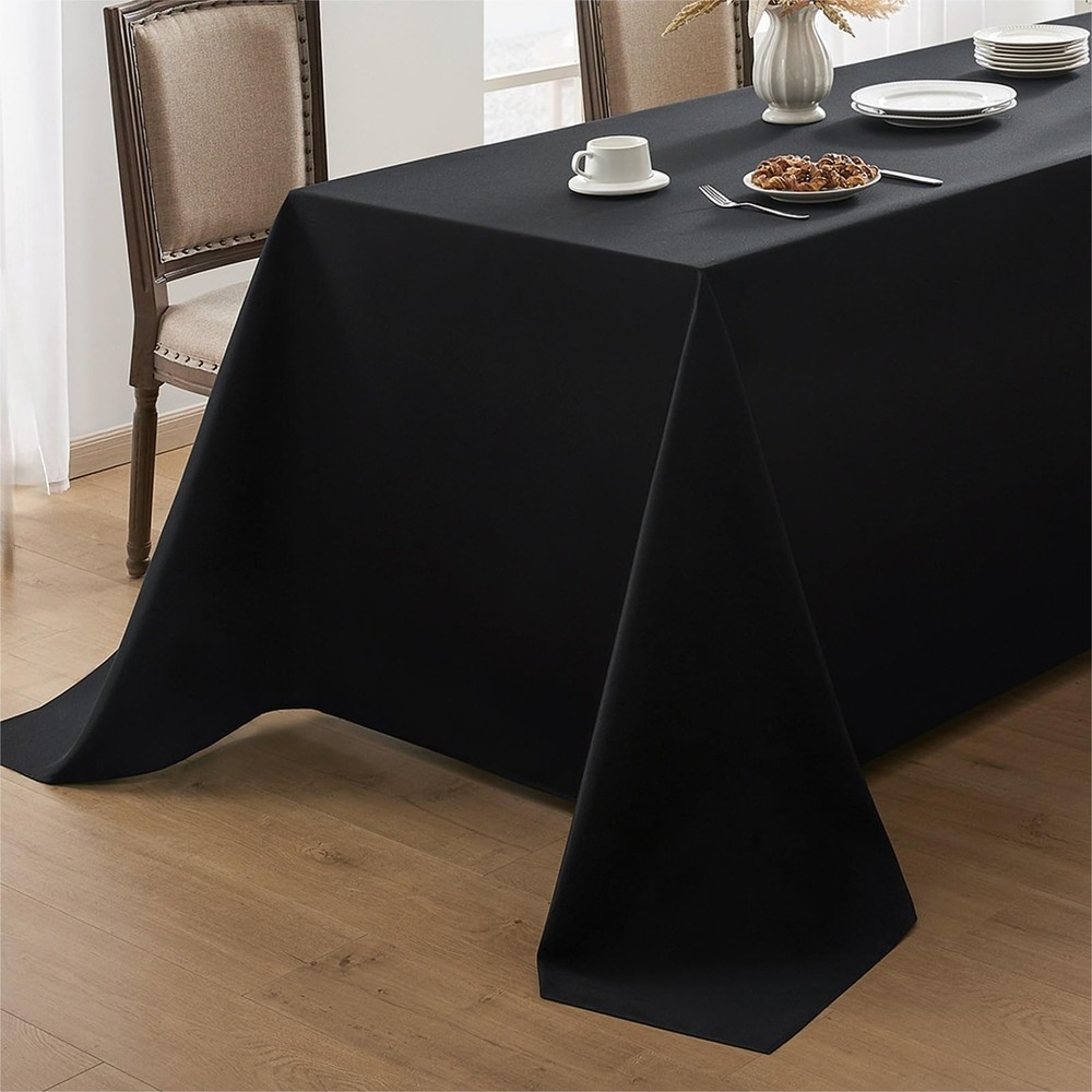 Rectangular Tablecloths 60x84 Inch 1 Pack Black Polyester Table Cloths for Di...