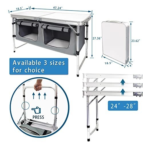Lightweight Folding Camping Table with Storage - Adjustable Height, Portable Pic