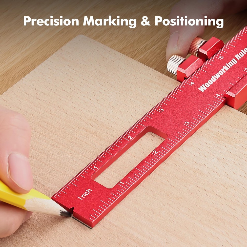 3PCS Woodworking Ruler Set, Precision Pocket Ruler with Adjustable Slide Stop, A