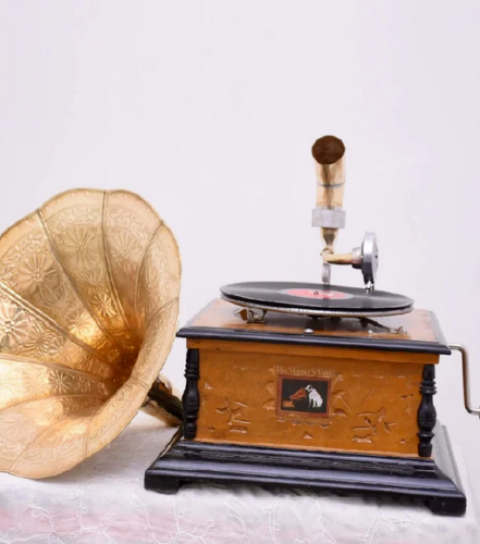 Handmade Audio Player HMV Gramophone Phonograph Record Player Working Wooden
