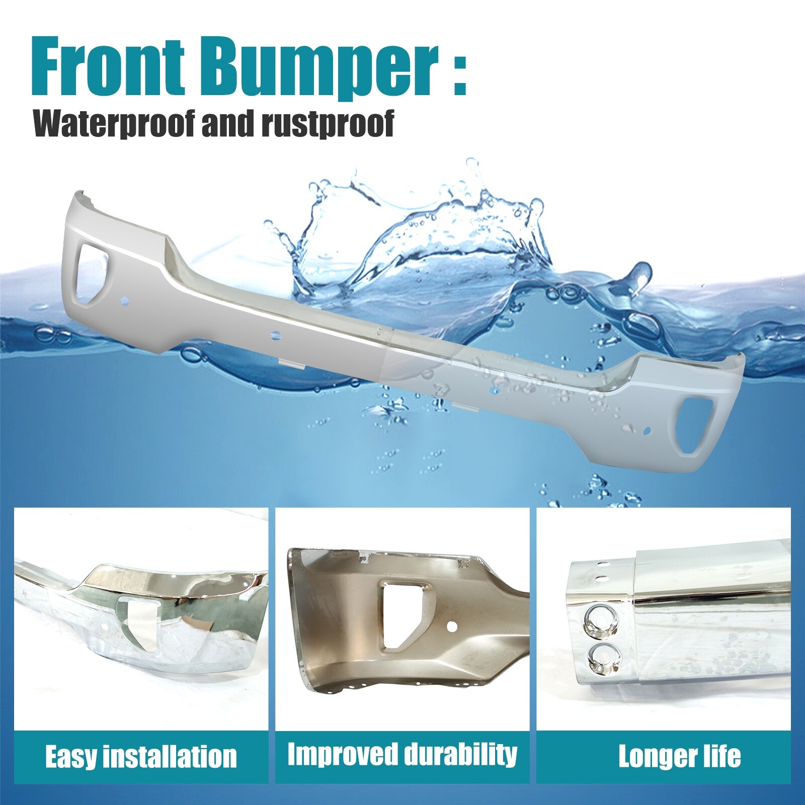 Chrome Steel Front Bumper For 2016-2018 Chevy Silverado 1500 w/Senser Holes