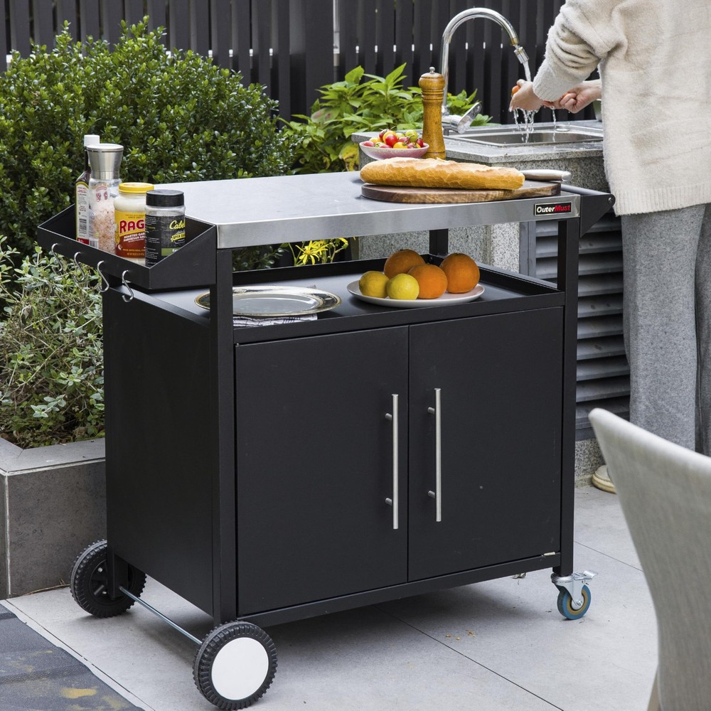 Outdoor Grill Table Kitchen Cabinet, Moveable Prep Bar for Storage & Cooking