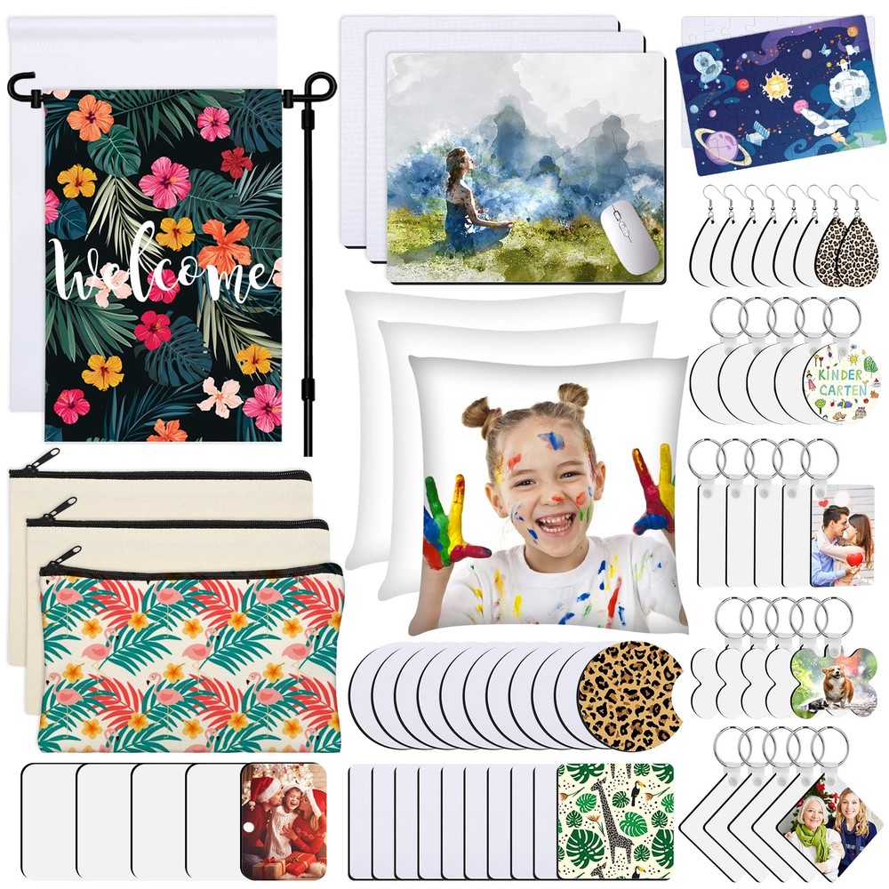 128 PCS Sublimation Blanks Products, Sublimation Starter Kit with Instruction M