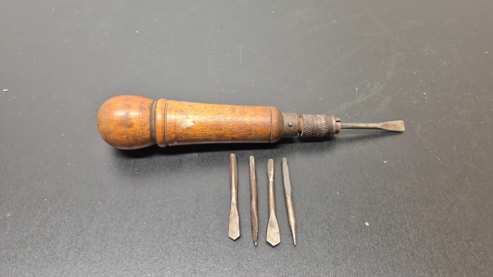 Antique Wood Handle Multi Tool with 5 Tools