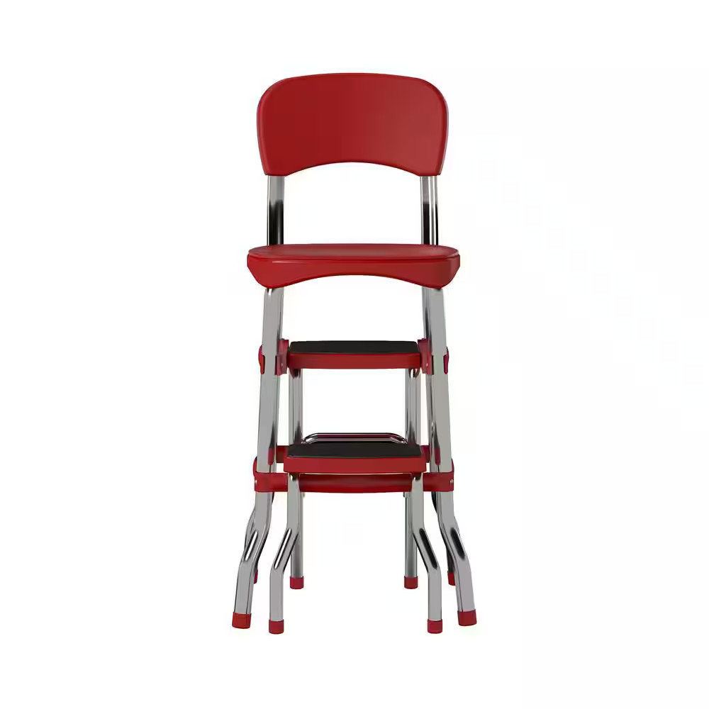 Cosco Retro Counter Chair/Step Stool, Sliding, Red