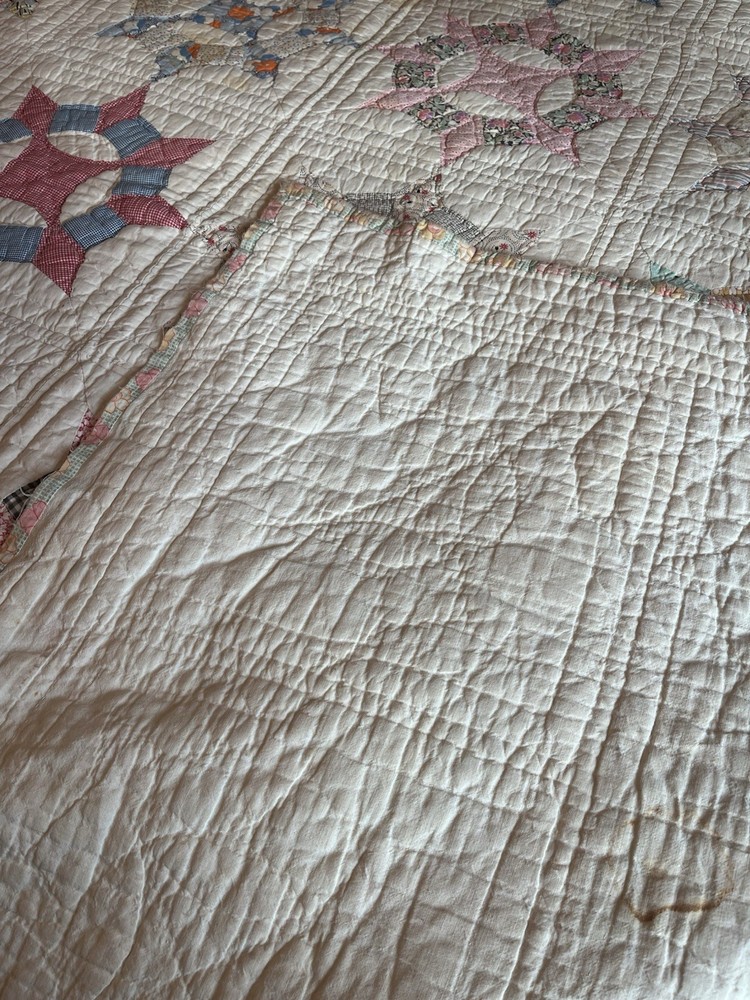 Vintage Handmade Quilt Feedsack Compass Patchwork