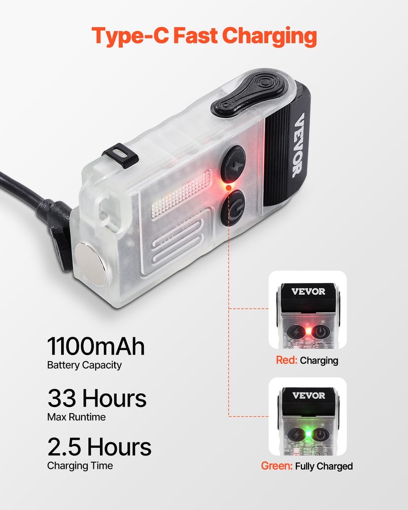 VEVOR Rechargeable Keychain Flashlight Mini LED Flashlight with Clip & Magnetic