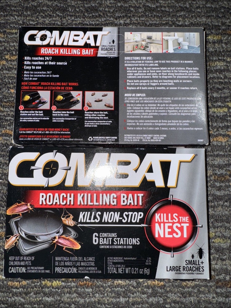 2 - Combat Roach Killing Bait Stations for Small and Large Roaches, 12 count