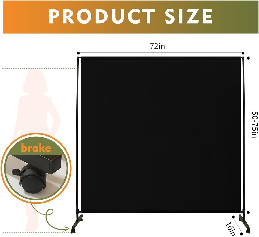 Room Divider Screen 72"x72" with Lockable Caster Wheels, Privacy Panel Divider