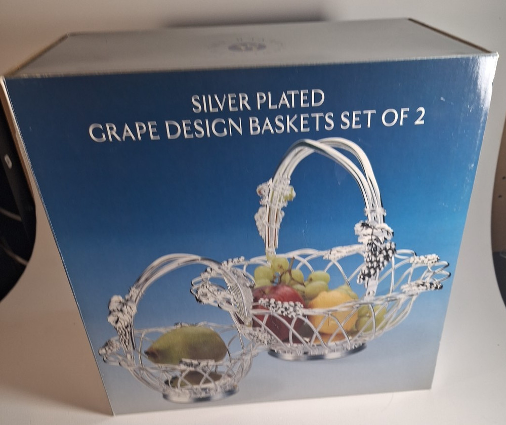 GODINGER Silver Art Co. Silver Plated Grape Design Round Basket