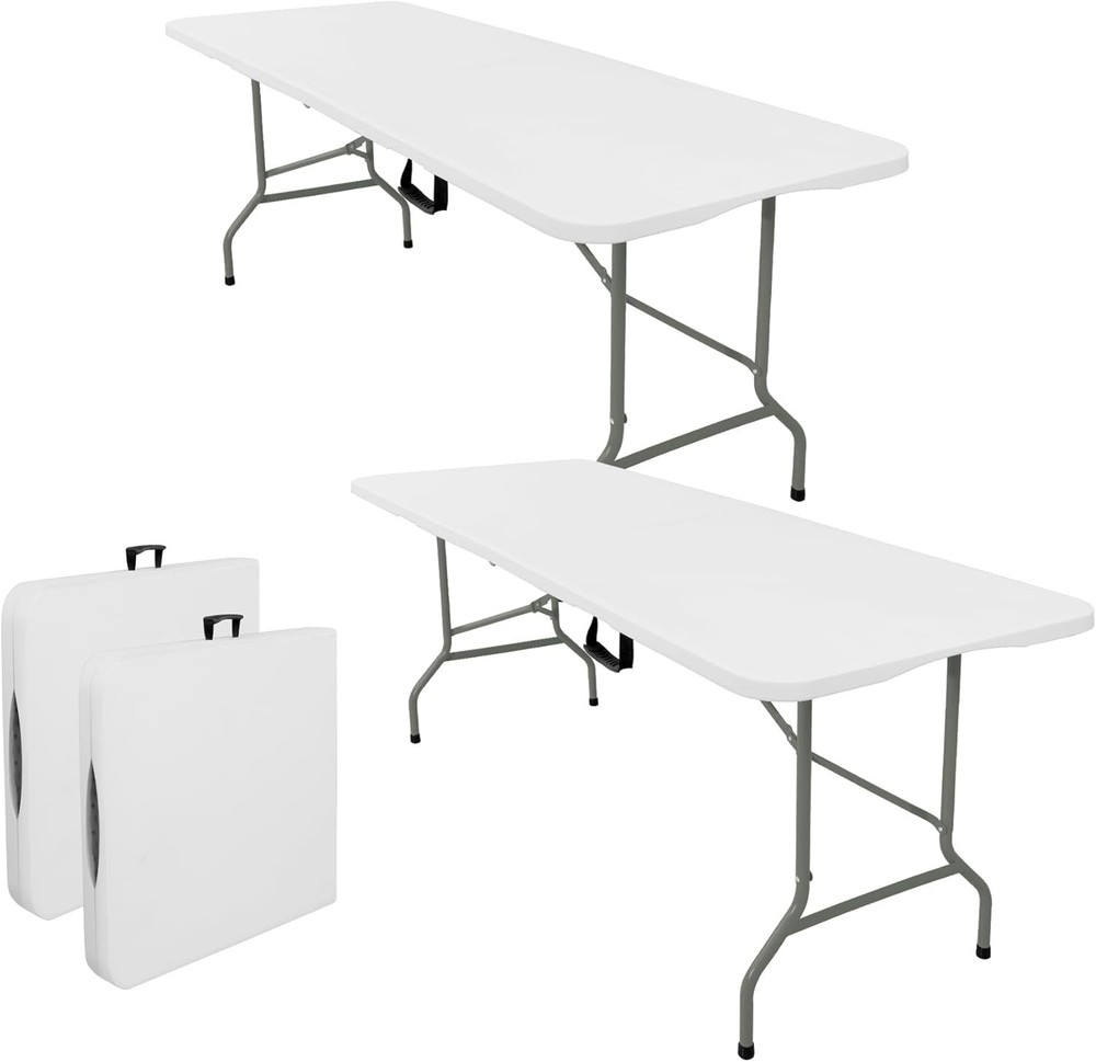 Set of 2 Folding Tables with Carrying Handle Lightweight Rectangular Portable Pl