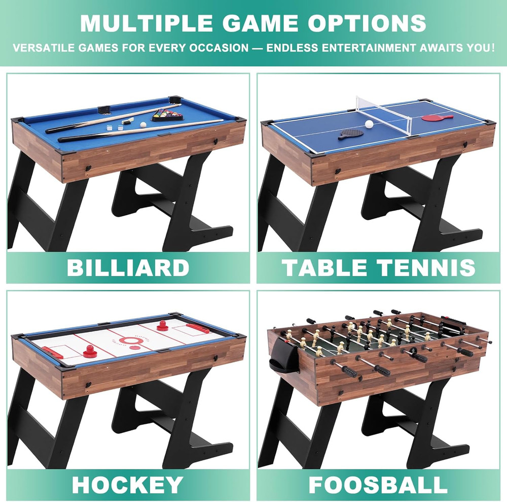 Foldable Multi Game Table 4 In 1 Combo Game Table Set with Ping Pong Hockey Pool