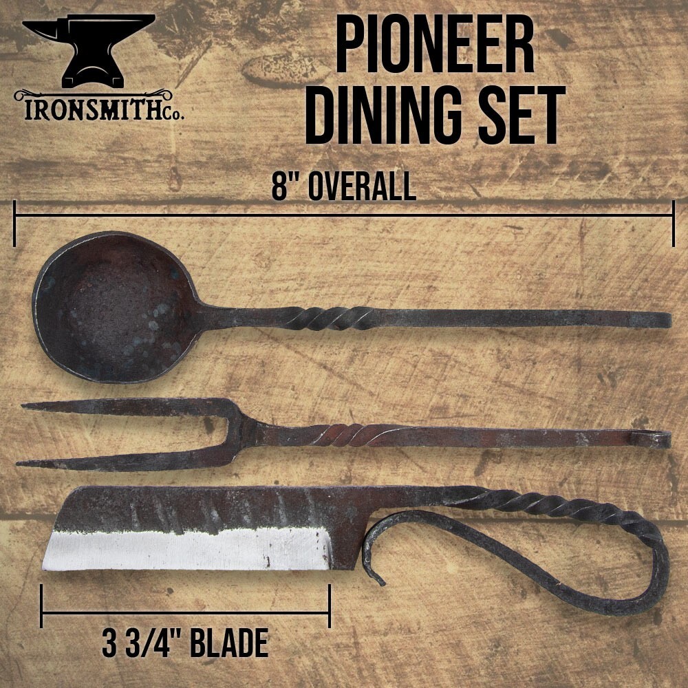 The Ironsmith Co. Pioneer Dining Set Includes Knife, Spoon, Fork | Leather Pouch