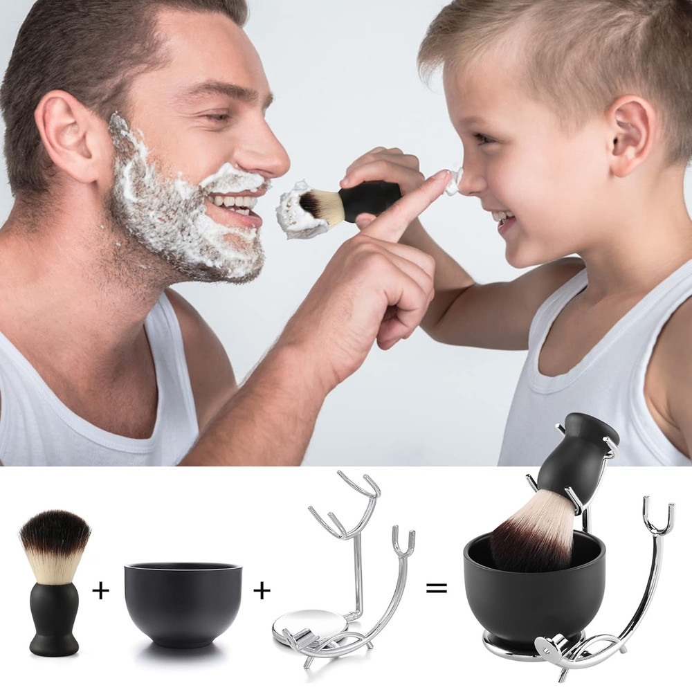 Shaving Brush Set with Black Solid Wood Handle, Shaving Kit for Men Includes Sha