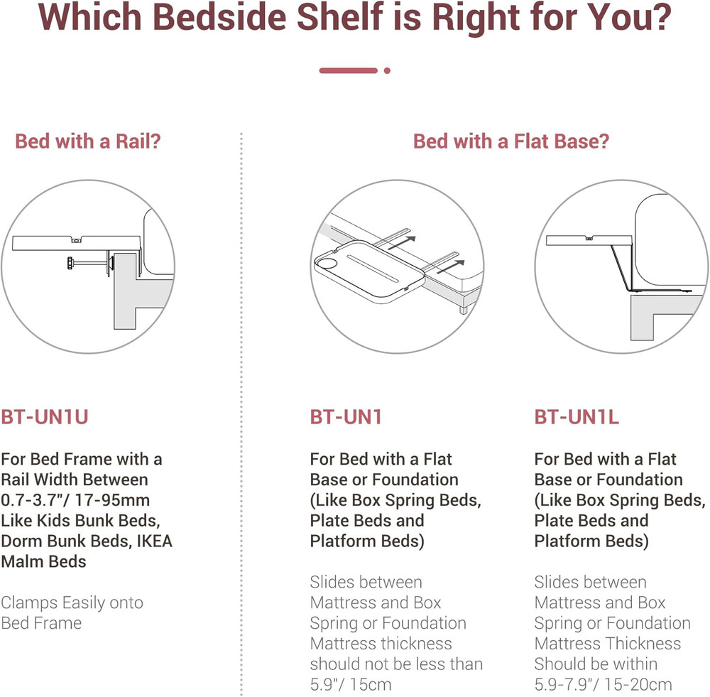 Bedside Shelf for Bed Bedside Tray Table under Mattress for Box Spring/Plate/Pla