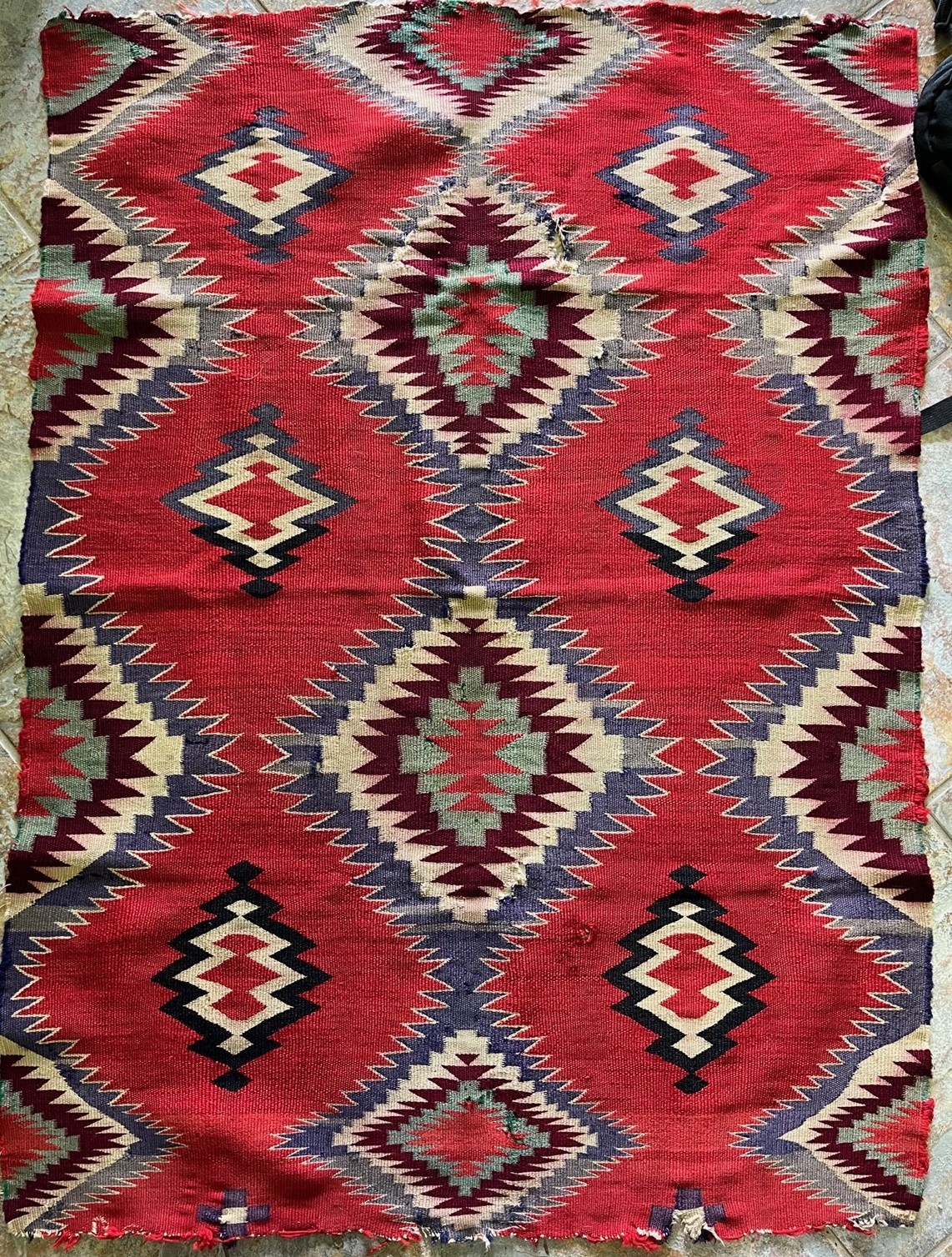 Beautiful Antique Navajo Germantown Panel Saddle Child's Blanket Rug 50" x 36.5