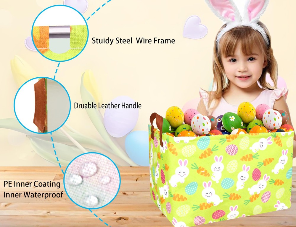 BOOHIT Rectangle Empty Easter Baskets Boy Large Toy Storage Bin Girls collaps...
