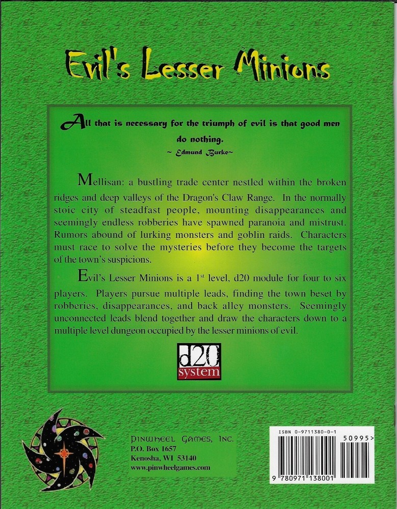 D&D 3rd ed Evil's Lesser Minions - D20 Pinwheel Games *FS