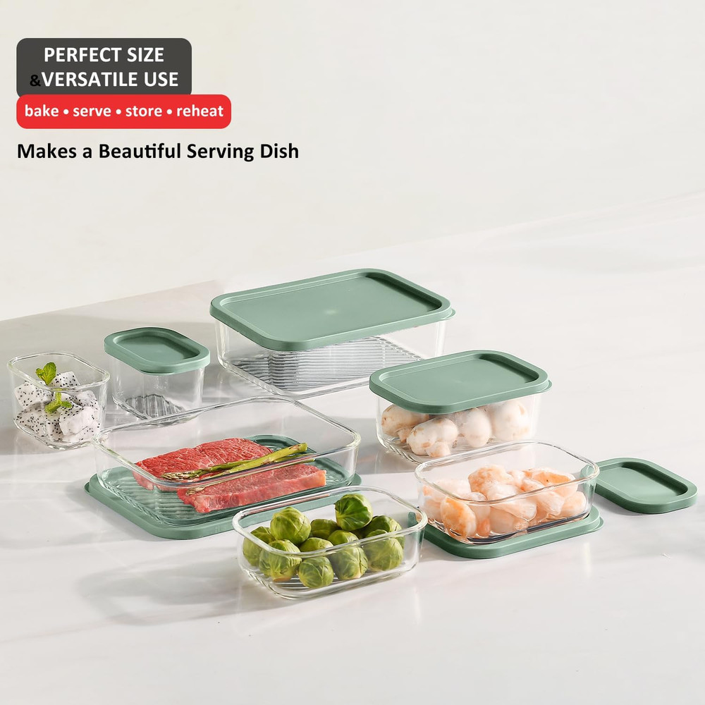 14 Pack Glass Meal Prep Containers with Grooved Base, 14 Stackable BPA Free Glas